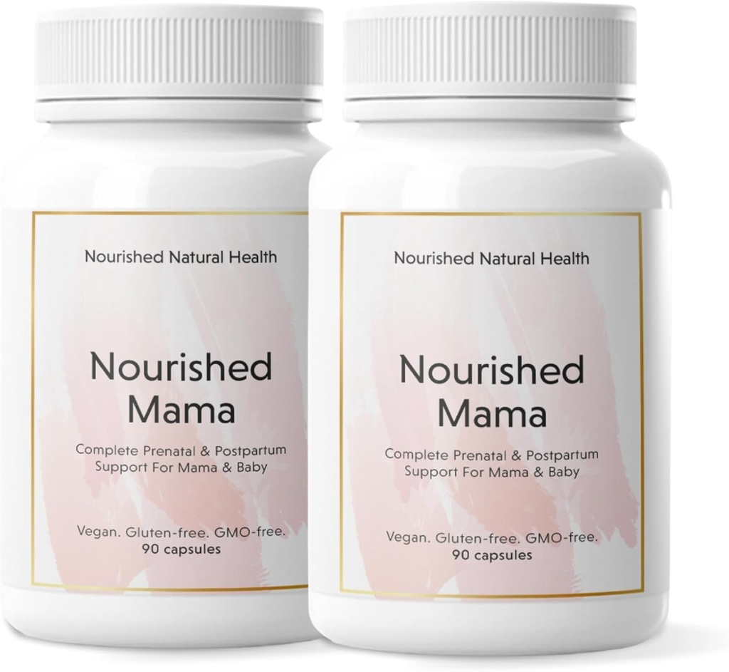 Nourished Mama Prenatal Multi Vitamina - Vegan Multivitamínico para Preconcepción, Embarazo, Postparto y Apoyo al Breastfeeding - Iron-Free with Methylated Folate & High Dose Choline - 180 cápsulas