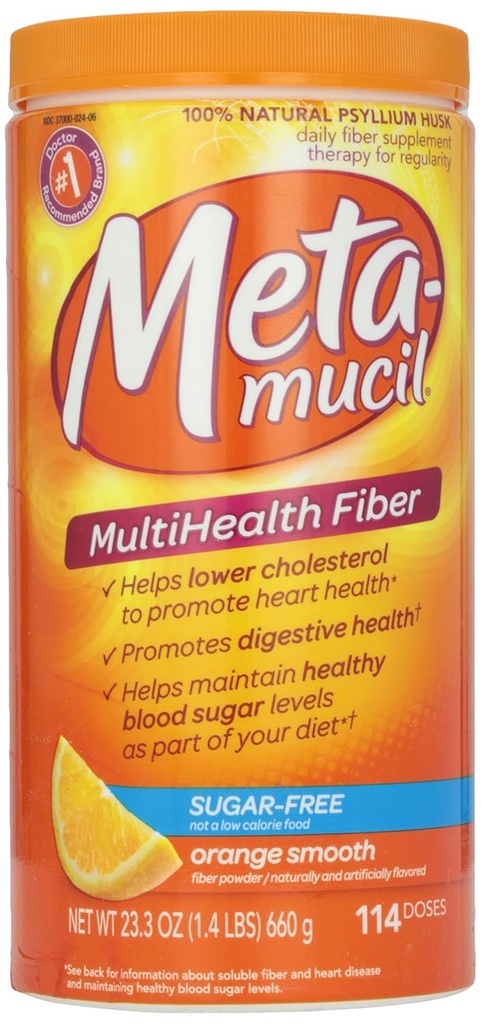 Metamucil, Textura de Smooth, Sugar Gratis, Orange,Powder, 23.4 oz