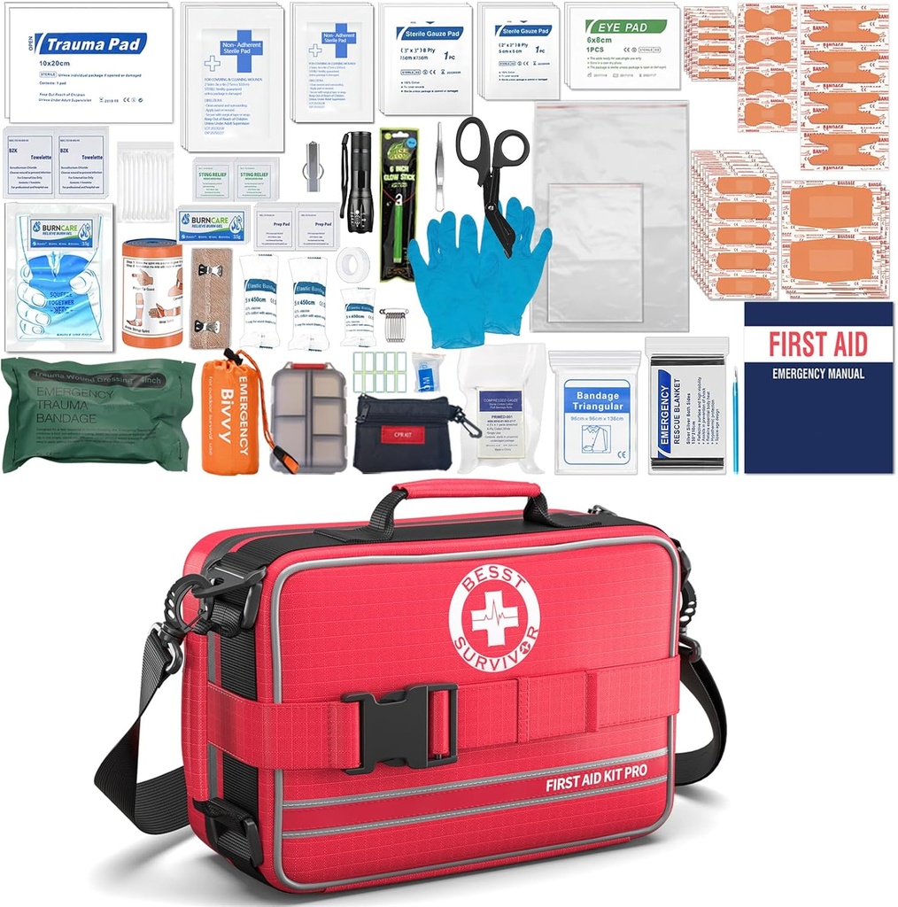 Comprehensive First Aid Kits- Advanced Trauma Kits with Labeled Compartments, Large Emergencies Medical Kits for Car, Home, Camping and Outdoor Emergencies -324Piece Set