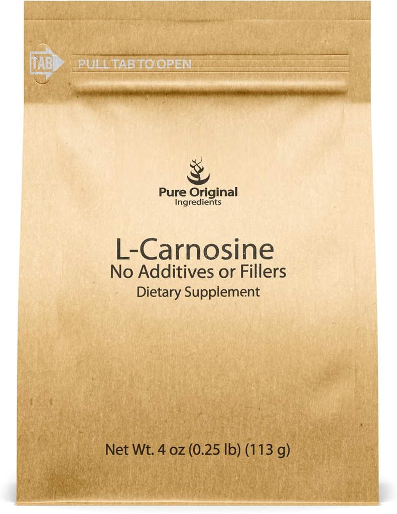 PURE ORIGINAL INGREDIENTES L-Carnosine Powder (4 oz), Suplemento dietético, Lab-Verified, No Additives or Fillers