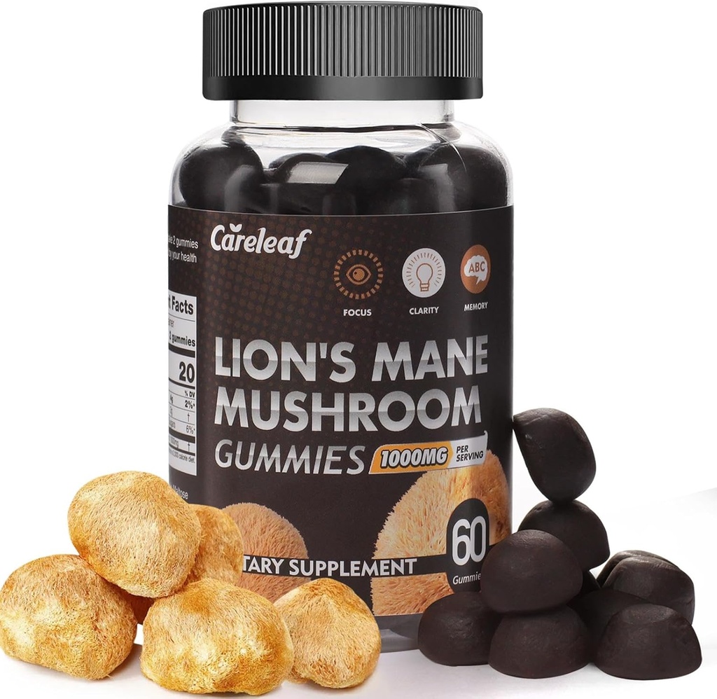 Lions Mane Mushroom Gummies for Nootropic Brain Supplement, Immune Support,Stress Relief Mushroom Suplemento Berrry Flavor 60 Conde