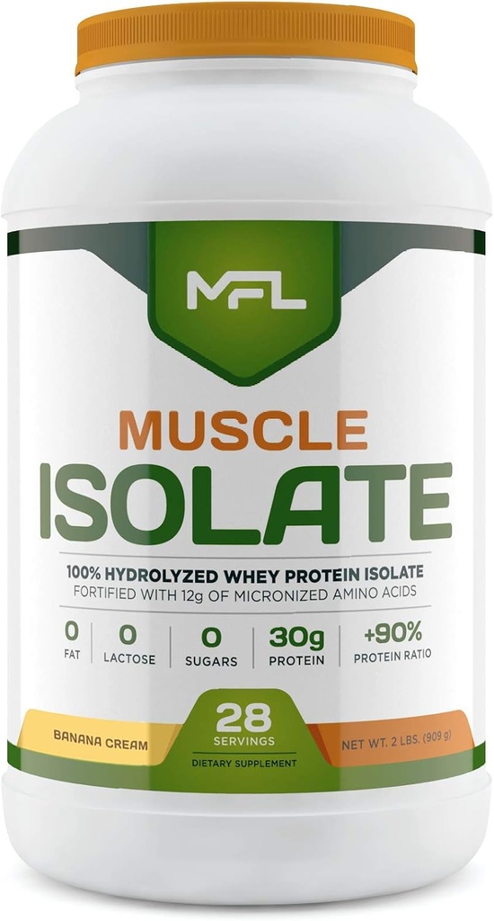 MFL 100% Isolate Protein l 30g de Protein l 12g Amino Acids l Keto Friendly l Low Carbs l 2 lbs. (Banana Cream)