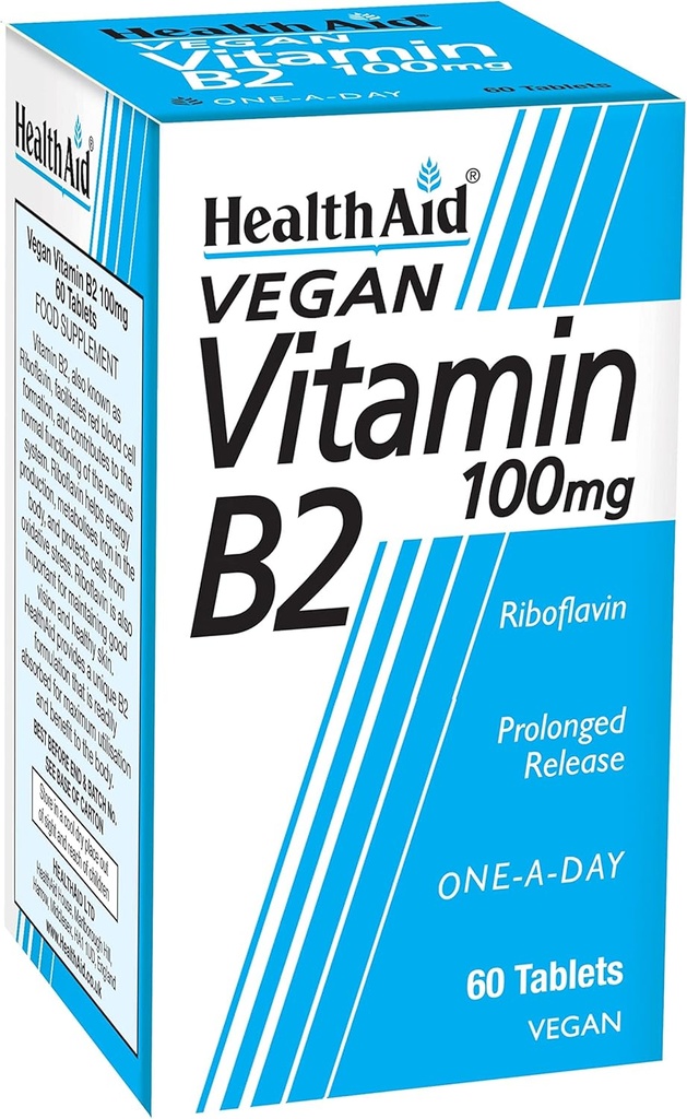 Ayuda a la salud Vitamina B2 (Riboflavin) 100mg - Lanzamiento prolongado 60 Tablas