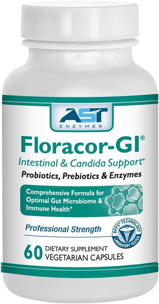 Floracor - Apoya Gut &amp; Intestinal Health - Premium Probiotic, Prebiotic and Enzyme Formula - 60 cápsulas vegetarianas