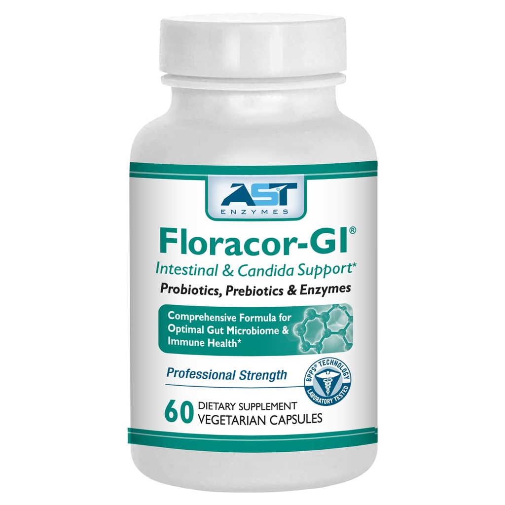 Floracor - Apoya Gut &amp; Intestinal Health - Premium Probiotic, Prebiotic and Enzyme Formula - 60 cápsulas vegetarianas
