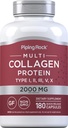 Piping Rock Multi Collagen Protein Capsules Silencio 180 Conde Silencio 2000mg Silencio Tipos I, II, III, V, X TENIDO Complejo Blend ANTE No GMO, Gluten Free