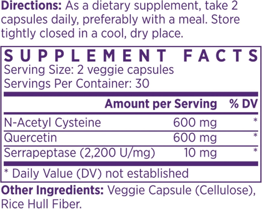 NAOMI NAC 600mg con Quercetina para Soporte Inmuno y Respiratorio, Respiración Normal, Confort Nasal y Ojo, Sinus y función respiratoria, 60 cápsulas