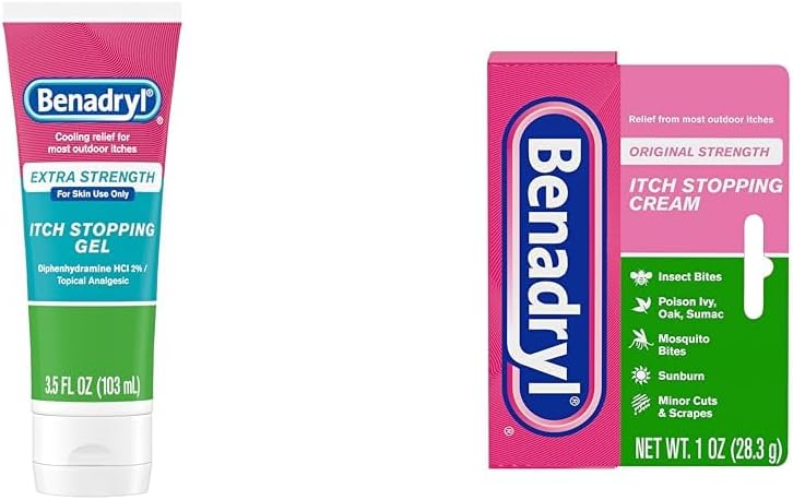 Benadryl Anti-Itch Gel & Cream Bundle with Poison Ivy Relief, Analgesic for Outdoor Itches, 3 Products