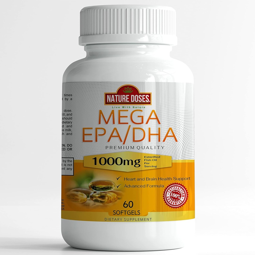 Mega EPA/DHA, Premium Quality 60 softgels, Fish Oil Supplement with EPA & DHA - Promotes Heart &amp; Brain Health - Non-GMO - 60 Servings