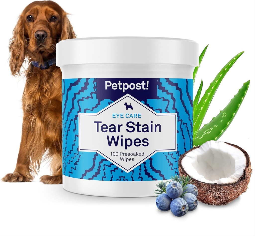 Petpost Tear Stain Remover Wipes for Dogs TENIDO 100 Contar suaves cuerdas de ojos con juniper Berry &amp; Coconut TENIDO Perro Las cuerdas faciales para el desgaste Estancas &amp; Ojos descomposición