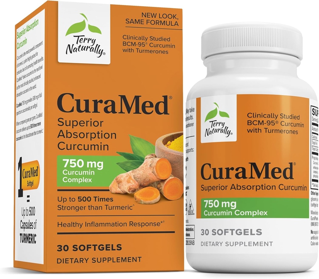 Terry Naturalmente CuraMed 750mg - Suplemento Antioxidante para la salud del cerebro - Suplemento dietético con Complejo de Curcumina de alta potencia - Kidney, Liver &amp; Immune Health Support - 30 Softgels
