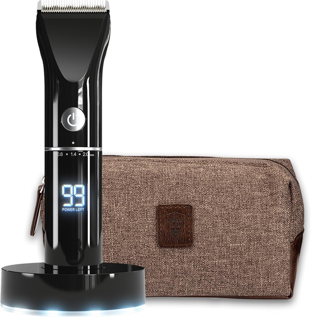 The Beard Club Trimmer for Hombres with Travel Bag - Electric Cordless Rechargeable Beard & Hair Trimmer - High Power 7000 RPM - 8 Color Guides 45 Unique Trim lengths - Travel Lock