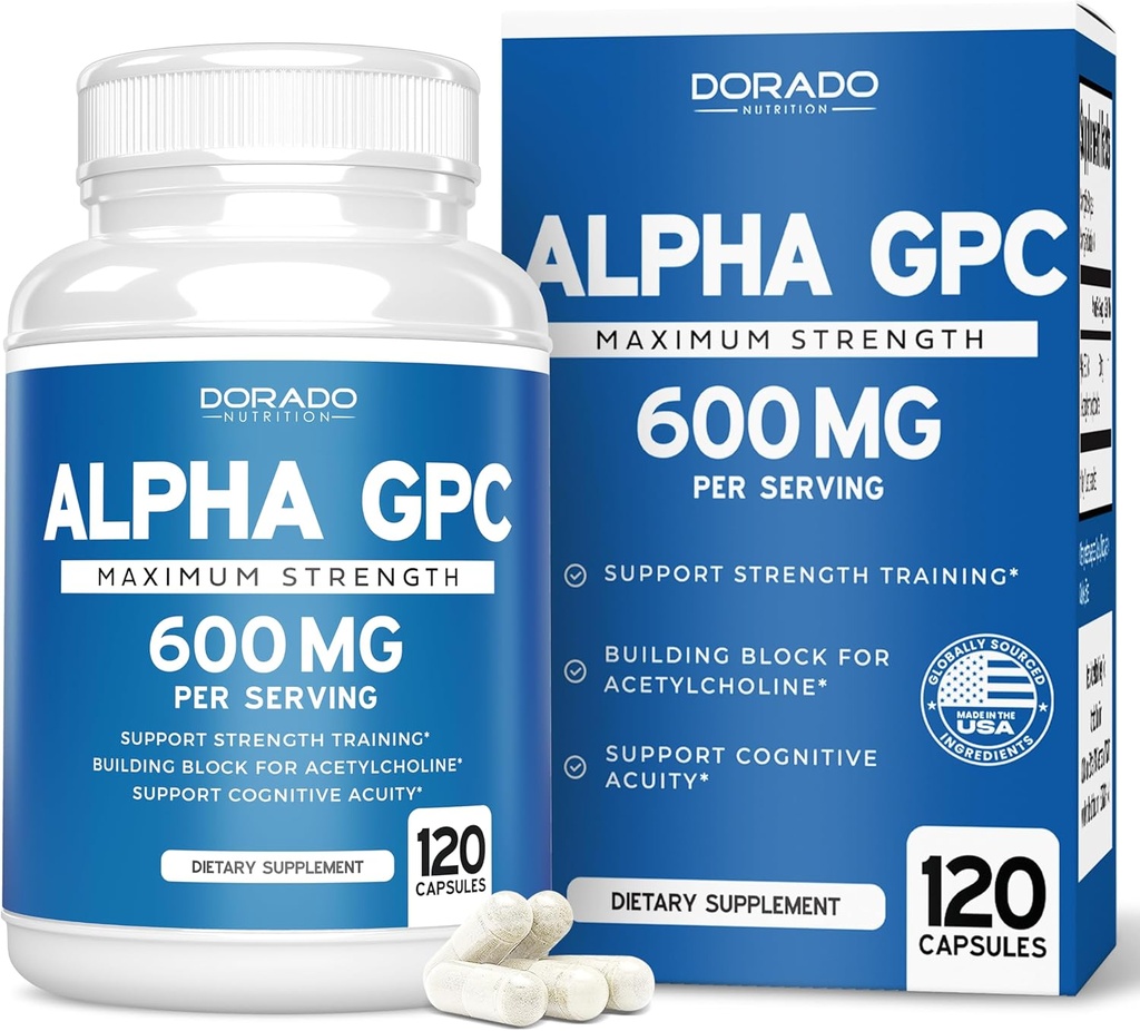 Alfa GPC Choline Capsules - 120 Conde, 600mg Servings (Brain Support Aid That Supports Focus, Memory, Motivation, " Energy (Third Party Tested, Vegan Safe Made in The USA) Suplemento de Apoyo Cerebral