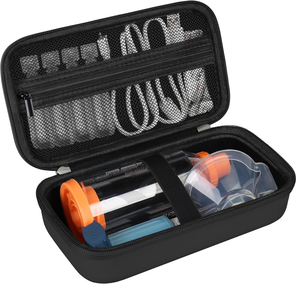 Caja dura para inhalador de asma, espaciador de mano para niños y adultos, máscaras, inhalador Asma Travel Bag Carrying Organizer with Mesh Pocket fit Medication and Accessories, Black