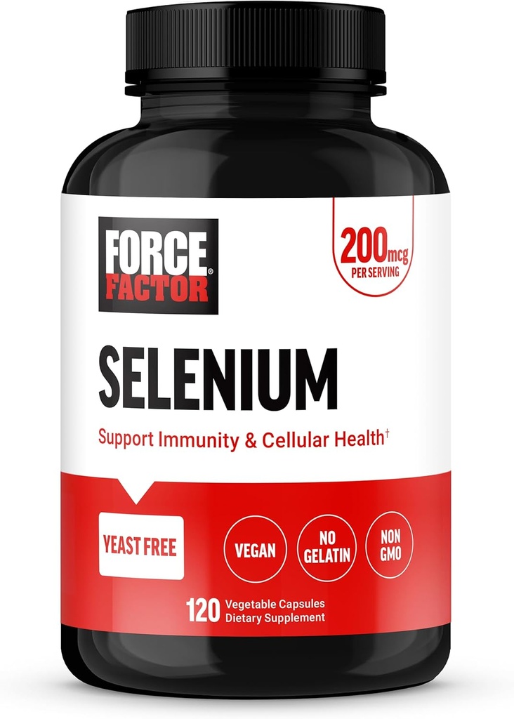 Factor de fuerza Selenium Immune Support Supplement, Selenium 200mcg Capsules to Support Immune Defense, Immunity Supplement, Vegan, Non-GMO, 120 cápsulas