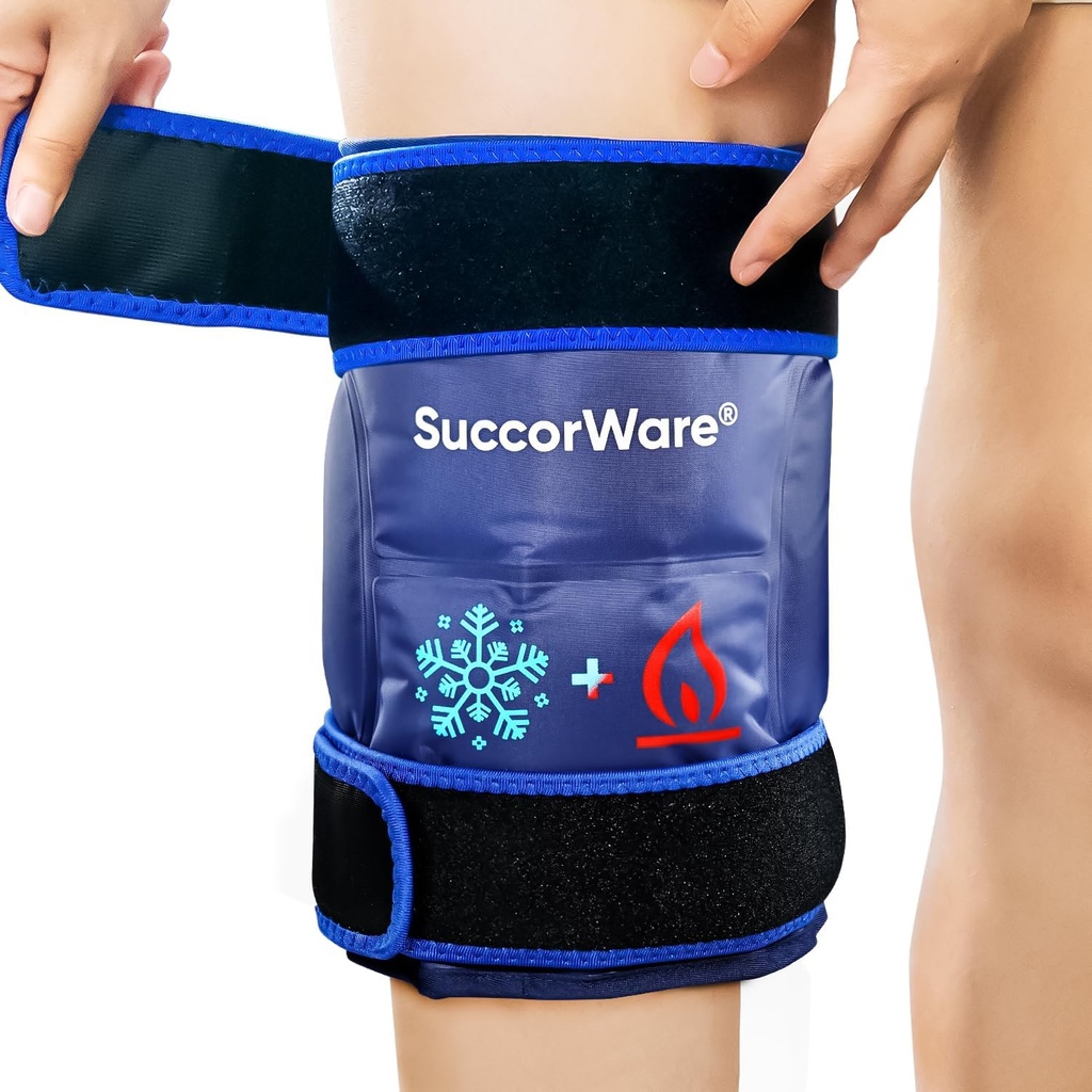 Knee Ice Pack Wrap for Injuries Reusable - Hot & Cold Gel Bags for Leg, Back, Shoulders, Arms, Elbow Injuries, Pain Relief, Swelling, Knee Replacement Surgery（Navy Blue）