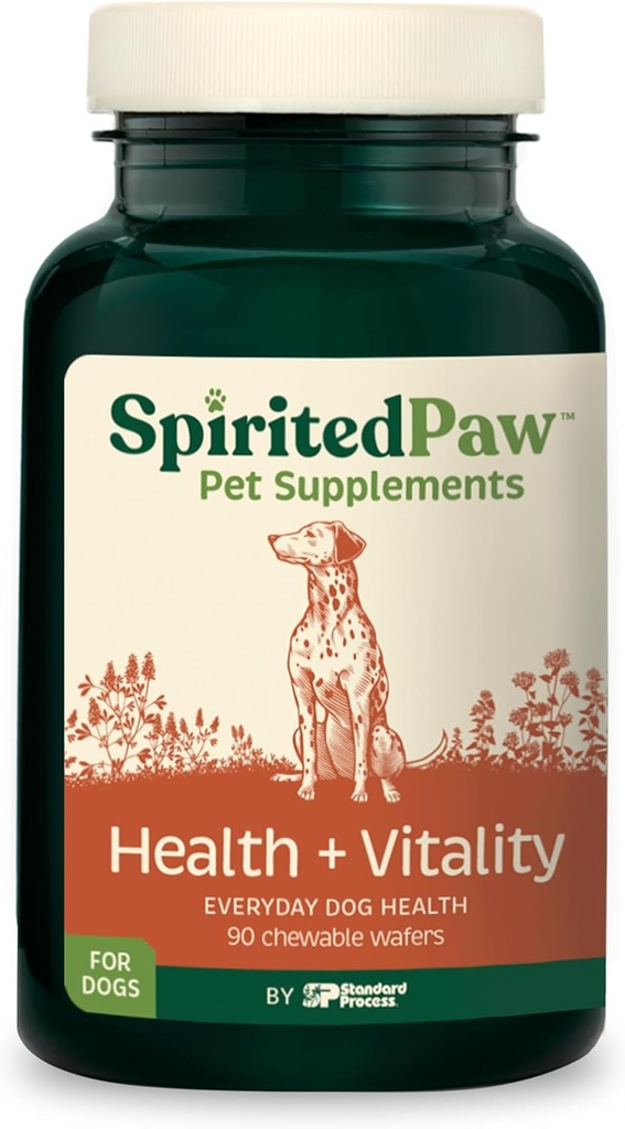 Spirited Paw Health + Vitality for Dogs - Pet Supplement for Immune System, Coat, Liver Health & More - Dog Multifunctional Support with Choline, Calcium, Zinc, & Vitamins D and A - 90 Chewable Wafers