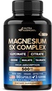 Suplemento de Magnesio - 5 en 1 Complejo TENIDO Glycinate ANTE Citrate TEN Malate TEN Taurate ANTE Oxide - Made in USA - Stress, Muscle & Heart Support - Vegan, Natural, Non-GMO - 180 Capsules, 2 Month Supply