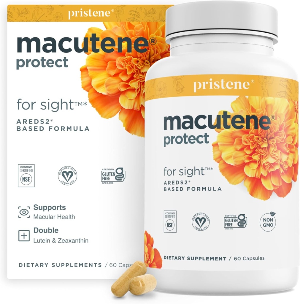 Macutene Protect Eye Vitamins for Areds 2 with Lutein and Zeaxanthin Supplements (25mg/5mg) – Doctor Formulated Bilberry Supplement for Eyes, NSF Certified, Vegan (60 cápsulas)