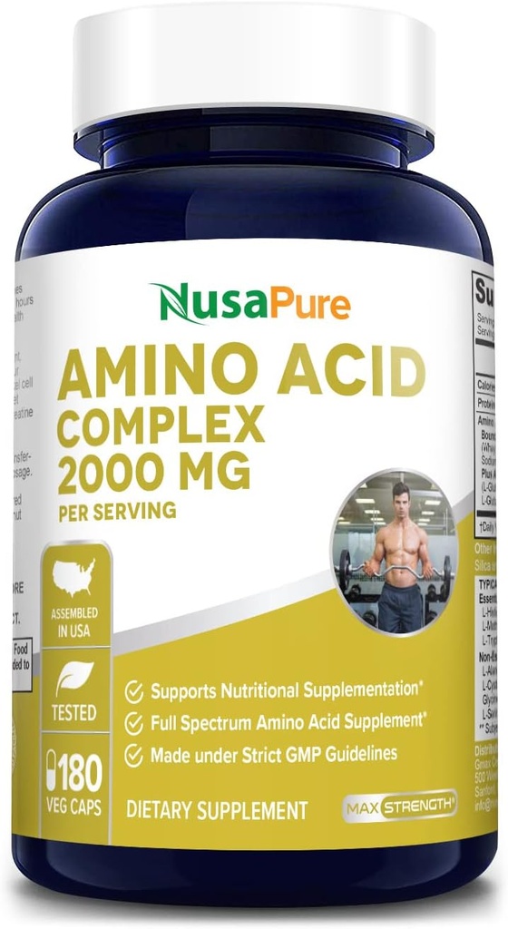 NusaPure Amino Acid Complex Blend 2000 mg-180 caps (no GMO, libre de gluten)