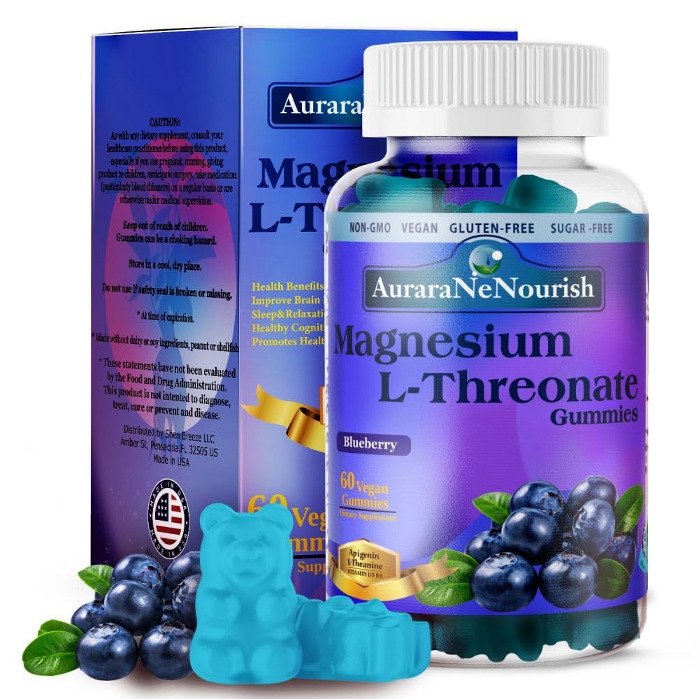 Magnesium L-Threonate Gummies w. Apigenin L-Theanine, Advanced 11-in-1 Magnesium Supplements w. Vitamina D3 K2 B6 para Sleep Cognitive Brain & Relax, High Absortption Magnesium Gummies for Adults &amp; Kids
