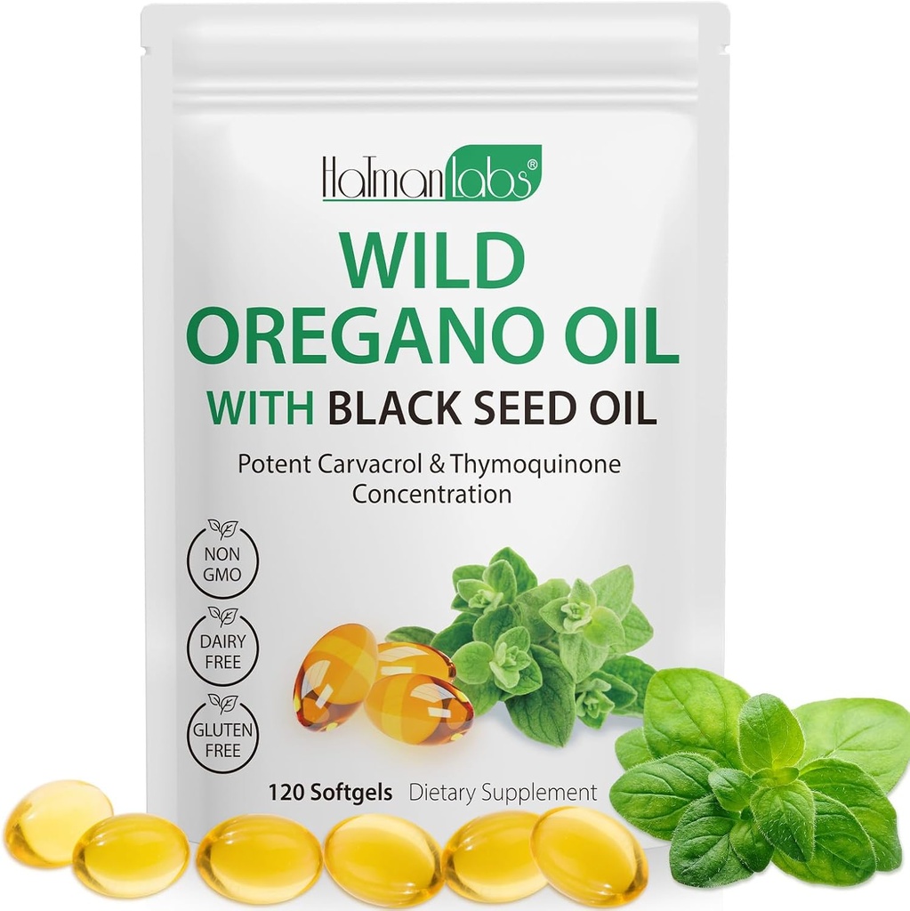 Oregano Oil Capsules, 2 in 1 Oil of Oregano with Black Seed Oil, Oregano Oil Supplement Capsules, Organic Oil of Oregano Extract, Non-GMO, Gluten Free