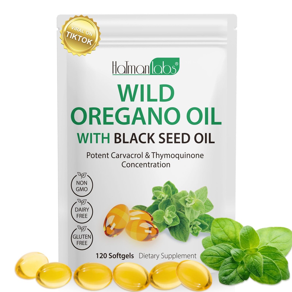 Oregano Oil Capsules, 2 in 1 Oil of Oregano with Black Seed Oil, Oregano Oil Supplement Capsules, Organic Oil of Oregano Extract, Non-GMO, Gluten Free