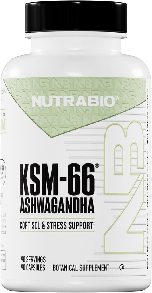 NutraBio Ashwagandha KSM-66 Silencio Ashwaganda Suplemento Herbal para Estrés, Mood, " Performance tención 600 MG of Clinically Studied KSM66 90 Capsules