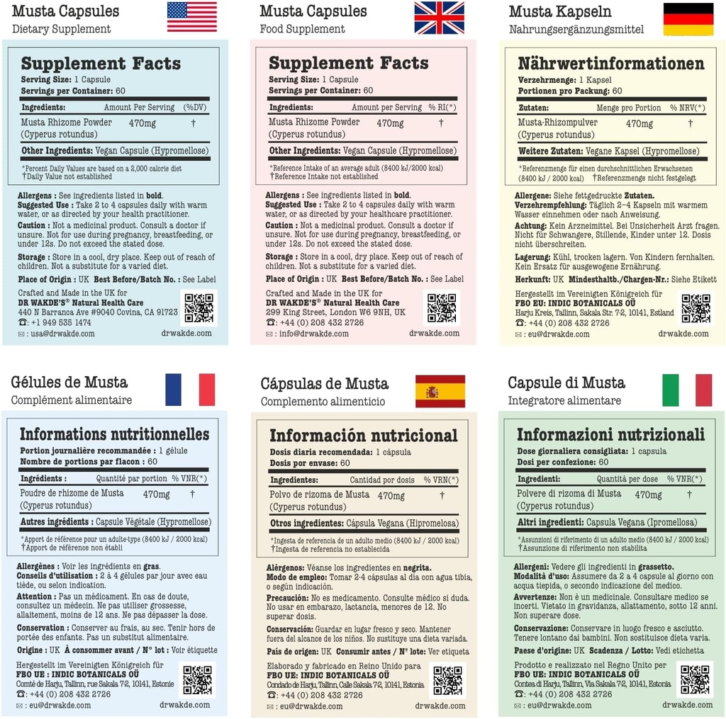 Dr. WAKDE'S Musta Capsules (Cyperus rotundus, 60 Veg Caps, Suplemento de base vegetal, hierba ayurvédica, todo natural, vegano)