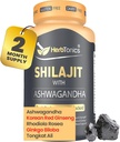 Herbtonics Shilajit for Hombres " Mujeres con Ashwagandha, Korean Red Ginseng, Rhodiola Rosea, Ginkgo Biloba, Tongkat Ali ← Fulvic Acid " Trace Minerals for Stamina " Immunity ← 60 Vegan Capsules