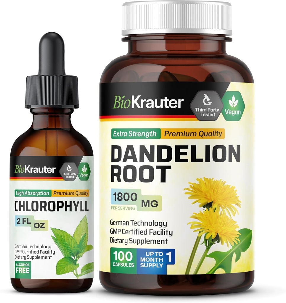 BIO KRAUTER Chlorophyll Tincture 2 Fl. Oz. " Dandelion 100 Capsules