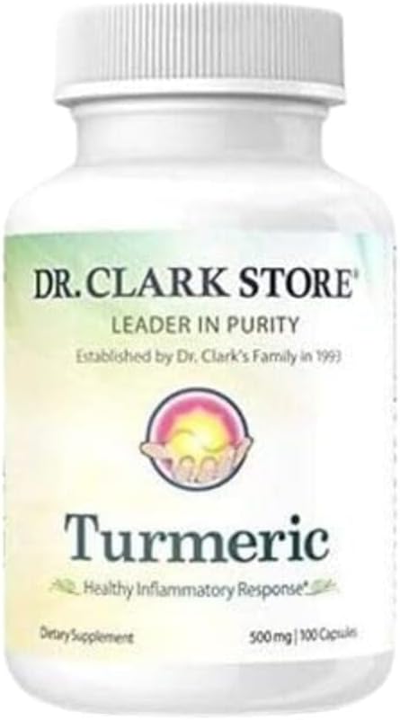 Dr. Clark Store Turmeric Curcumin 500mg – 100 cápsulas, Immune Support, Natural Herbal Supplement, Non-GMO, Vegan, Antioxidante Boost