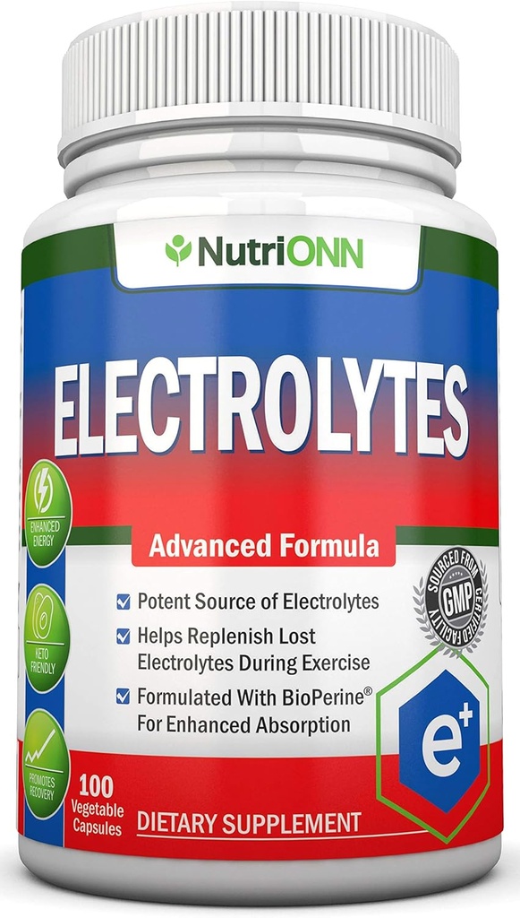Electrolitos - 100 cápsulas naturales de sustitución de electrolitos - Premium Keto Friendly Pills - No Sugar - Grande para hidratación, renovación y revitalización - Trace Minerals Potasio, Magnesio, Sal de sodio