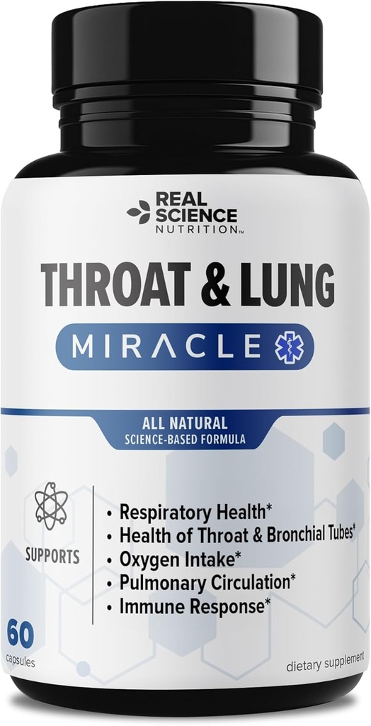 Real Science Throat " Lung Detox Capsules to Clear Mucus, Sore Throat " Support Breathing – Lung Support Supplement with Vinitrox, GABA, Vitamina C " D for Long-Term Cough " Respiratory Relief, 60 Caps