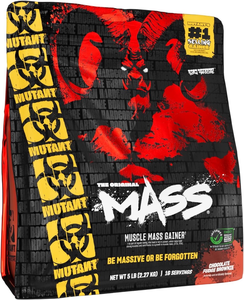 Mutant Mass Weight Gainer Protein Powder - High Calorie Protein for Lean Mass, Muscle Build, &amp; Bulking - 5 libras - Chocolate Fudge Brownie