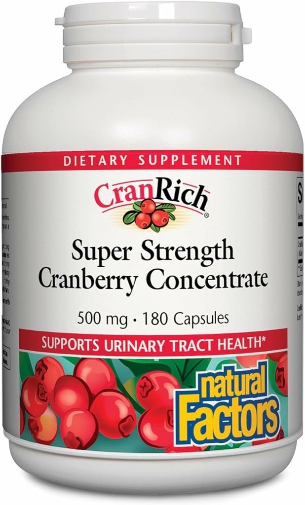 Factores naturales CranRich Super Strength Cranberry Concentrate - Antioxidant Support Suplemento con Cranberry Concentrate - Ayudas Urinary Tract &amp; Vejiga Health - 180 cápsulas (180 piezas)