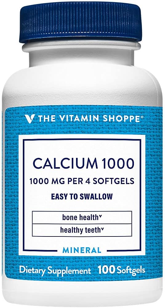 El Calcio de Vitamina Shoppe 1000MG, Softgels fáciles de absorber, soporta los dientes de hueso con 400IU de vitamina D (100 Softgels)