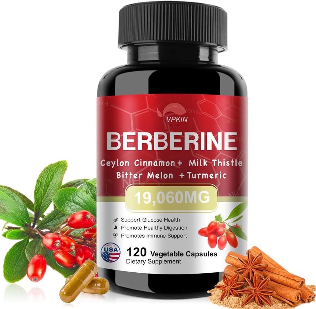 Berberine Supplement 19,060mg,Berberine with Ceylon Cinnamon,Bitter Melon,Milk Thistle,Berberine HCl Supplement(120 Capsules)