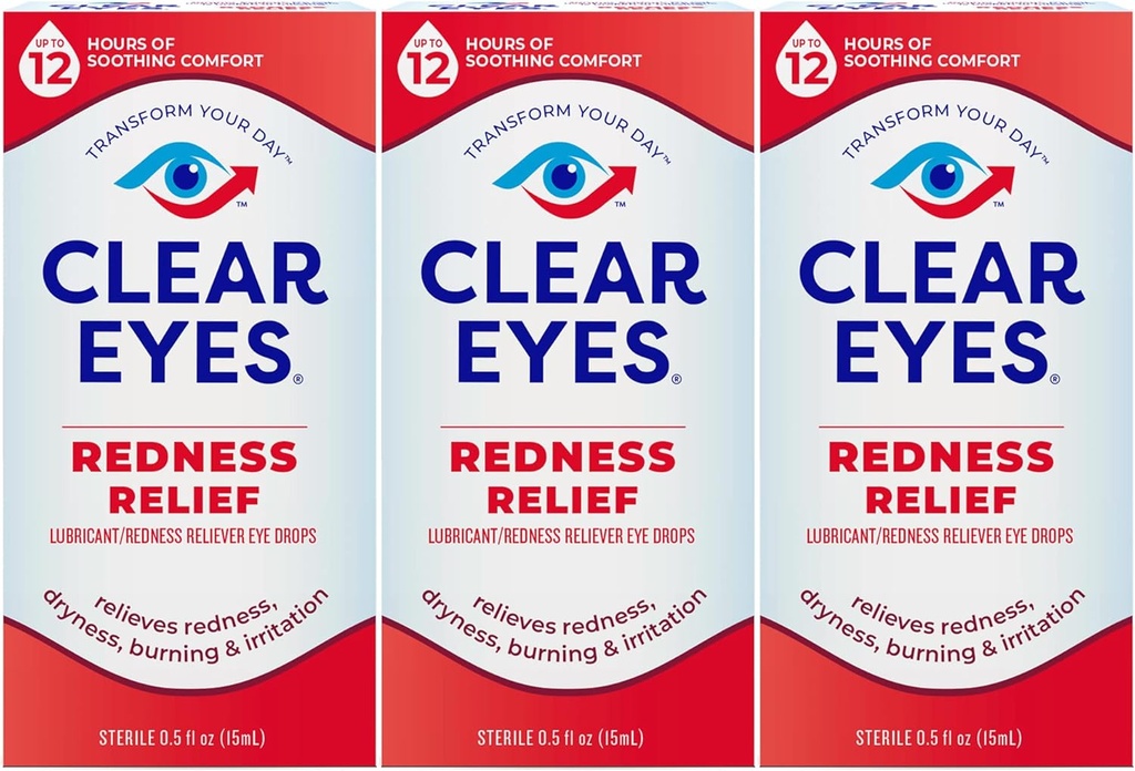 Ojos claros Redness Eye Relief Eye Drops, 0,5 Fl Oz, Pack de 3