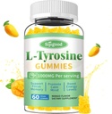 L-Tyrosine Gummies for Adults and Kids - 1000mg L-Tyrosine Supplement Focus Gummies for Brain, Mood, Energy Support, Vegan &amp; Gluten-Free, Mango Flavor, 60 Condes