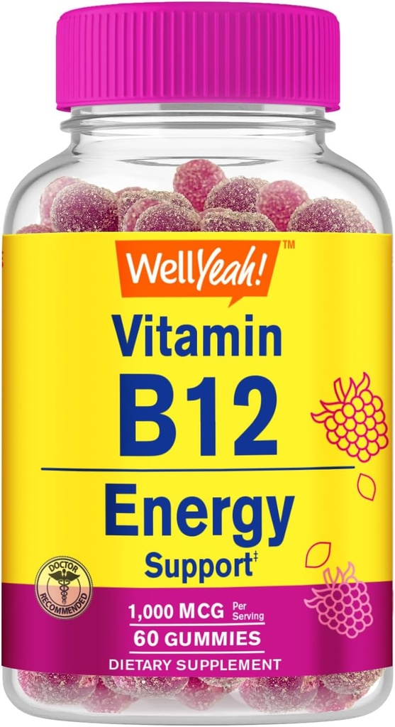 WellSí Vitamina B12 1000mcg Gummies - para Energía, Mood, Metabolismo e Immune System Support - Vegan Friendly and Gluten-Free, GMO Free y Doctor Recomendado - 60 Gummies