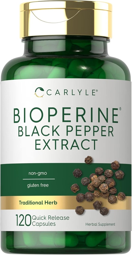 Carlyle Bioperine 10mg  120 Capsules ← No GMO &amp; Gluten Free ← Fuente de Black Pepper Extract ← Ayuda Curcumin Powder Absorption