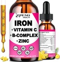 Suplemento de Hierro para Mujeres Hombres &amp; Niños, Iron Vitamina C, A, B-Complex, Vegan Iron gota de alta potencia Vitamina líquida &amp; Suplementos de Hierro para Anemia, Célula Roja, Energía, Constructor de Sangre, Gentle