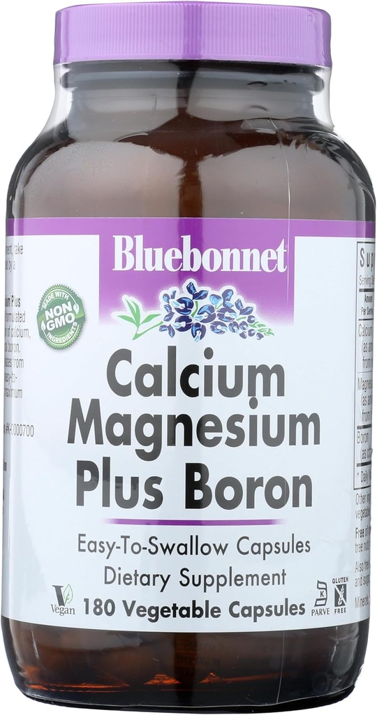 BlueBonnet Calcium Magnesium Plus Boron Vegetarian Capsules, Off-White, 180 Conde