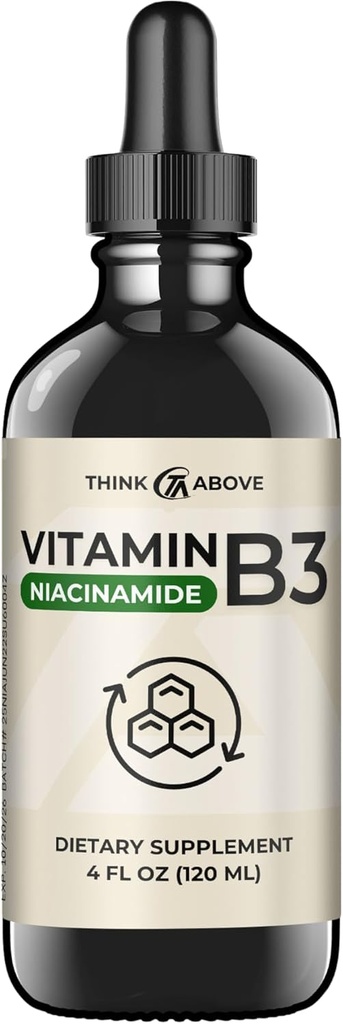 Vitamina líquida B3 (como Niacinamida) Suplemento - Forma no fluida de la niacina - Absorción rápida - gotas de niacina inconveniente para mujeres y hombres - 4 oz (120ml)