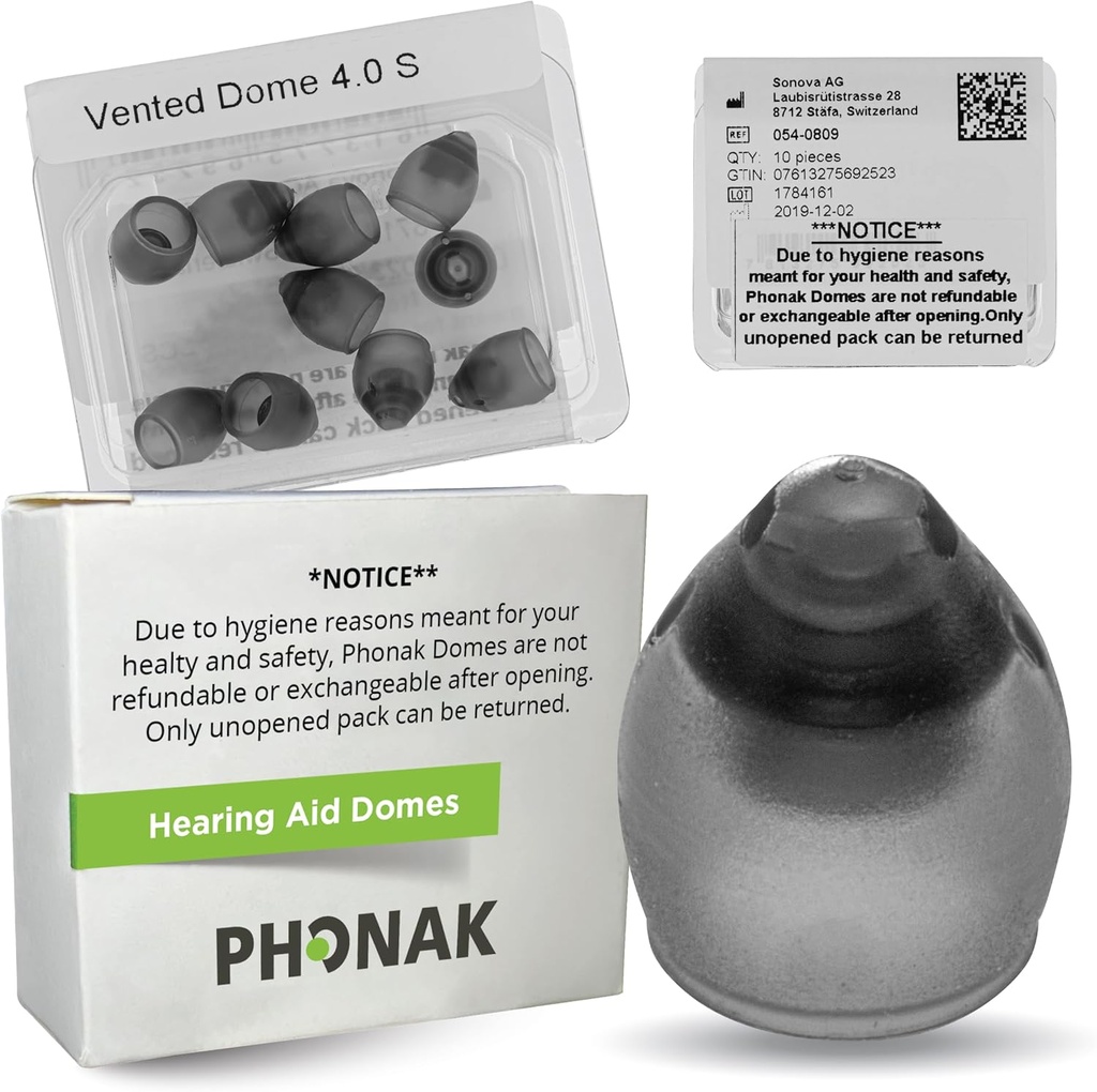 Phonak Vented 4.0 Dome Small (0.29 inch=7.5mm) 10 Domes, Genuine OEM Suiza Reemplazo por Sonova, Audeo Marvel Paradise Lumity Accesorios -1 Pack/10 Domes Total