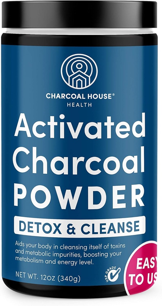 Charcoal House Detox &amp; Cleanse USP Medical Grade Coconut Shell Activated Charcoal Powder for Natural Cleanse & Health - With High Adsorptive & Fast Acting Capacity - 12 oz - 1 Qt