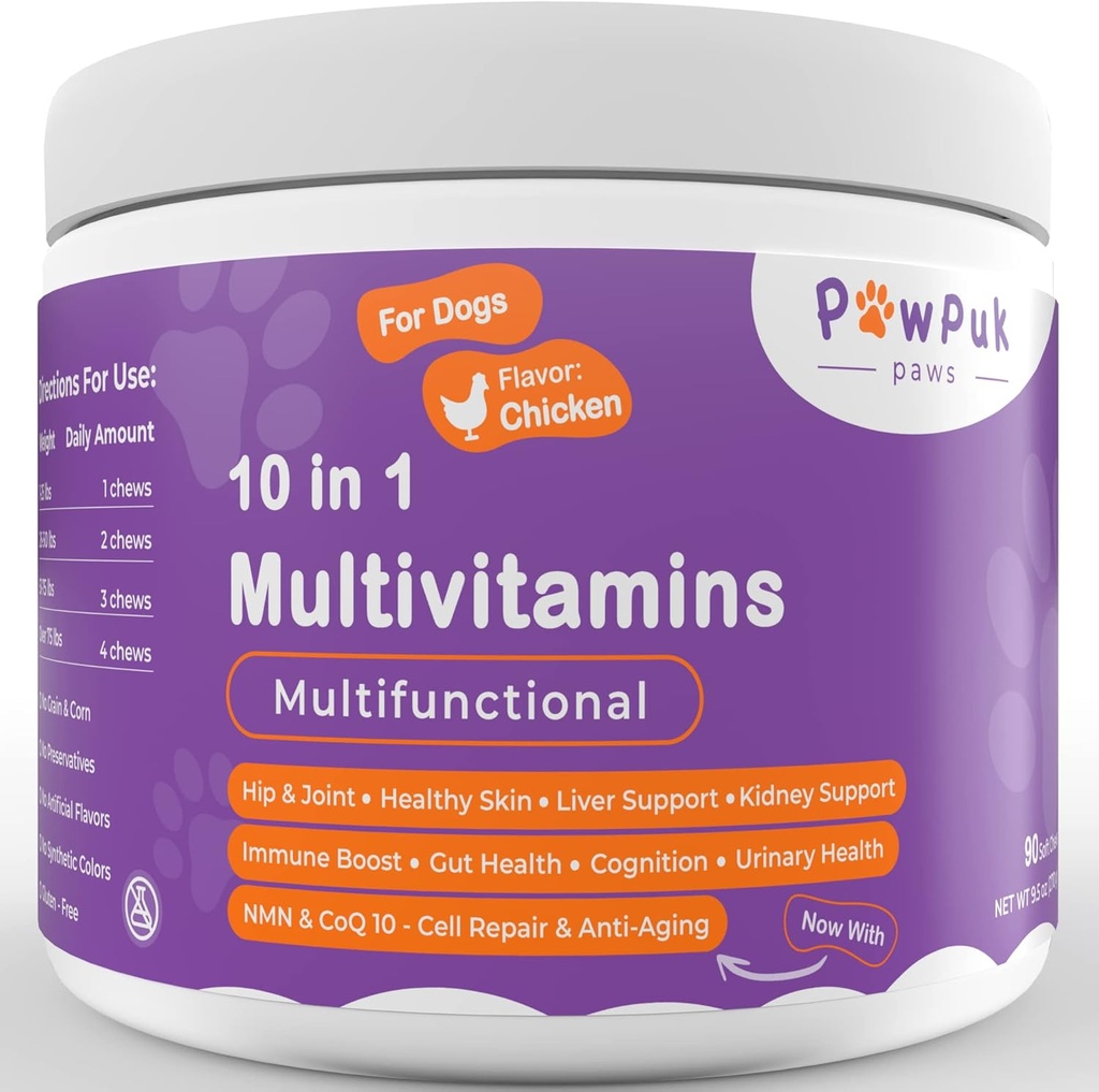 Suplementos y vitaminas multifuncionales de perros, silymarin, mejillón verde, Glucosamina, MSM, aceite de salmón, probióticos, Co-Q10, NMN, Antioxidante, Immune, Gut, UTI, piel radiante " Coat