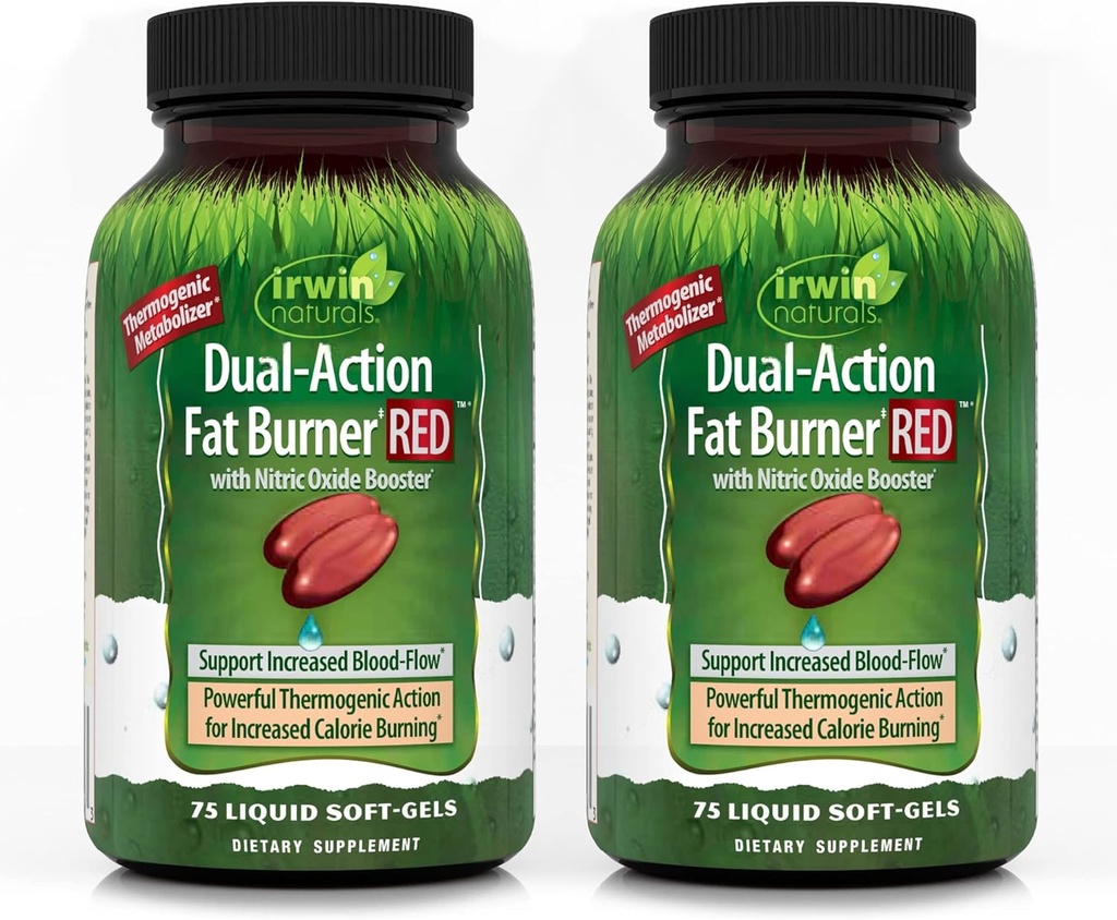 Irwin Naturals Doble Acción Grasa Quemador RED - 75 Líquido Soft-Gels, Pack de 2 - potente termogénico con Nitric Oxide Booster - 50 Total Servings