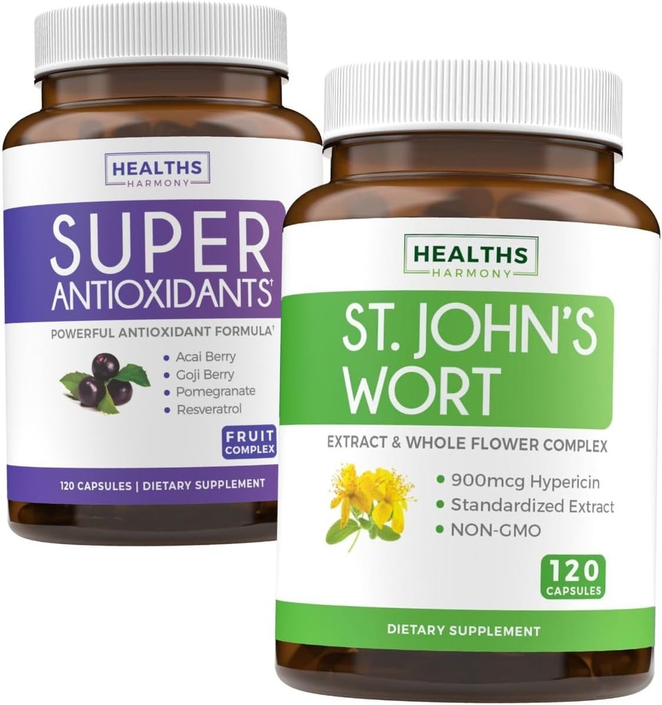 Antioxidantes " Hierba de San Juan (2-Mes de Suministro) Serenidad Antioxidante Blend - Super Antioxidantes - Powerful Super Food Daily Blend (120 Caps) " St. John's Wort - Powerful 9000mcg Extract (120 Caps)